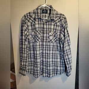 WindRiver Outfitter Men's Gray/Blue Plaid Shirt Snap Botton, Size Medium